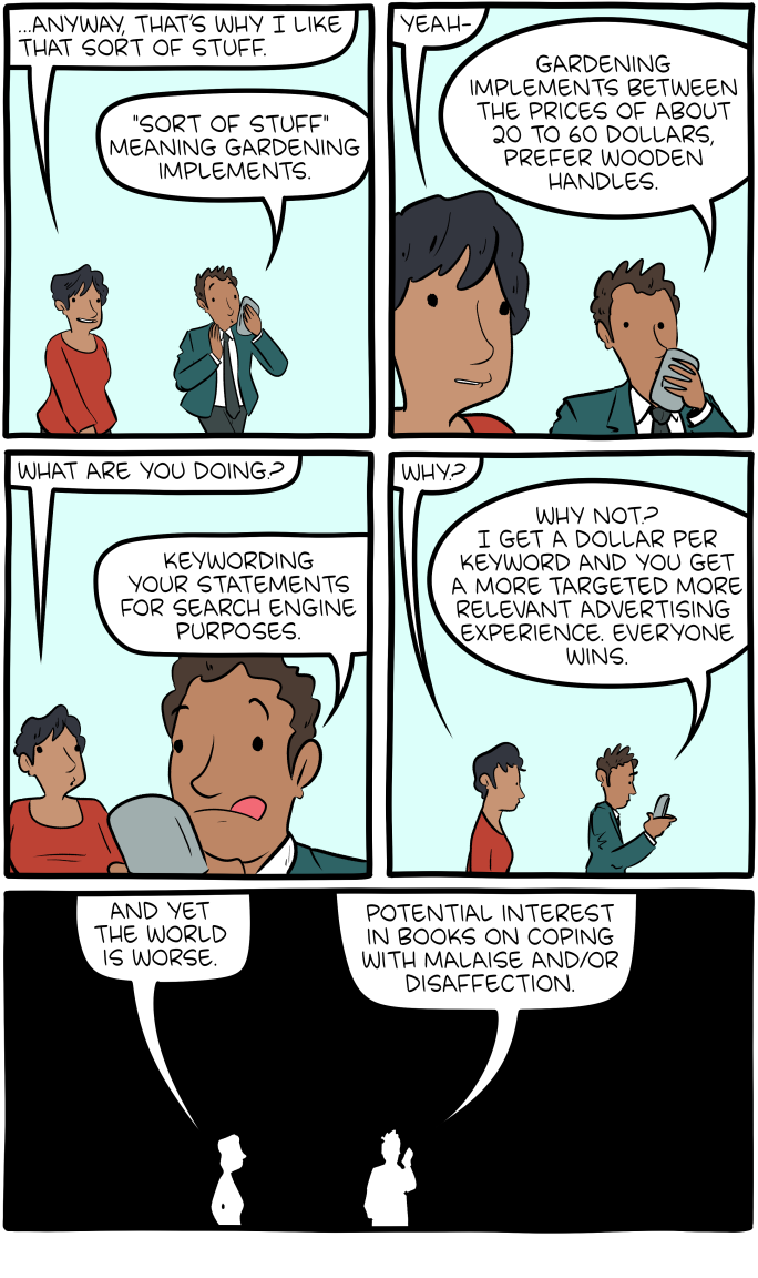 By reading SMBC you are now tagged with an interest in theology, logic problems, and fetish porn.