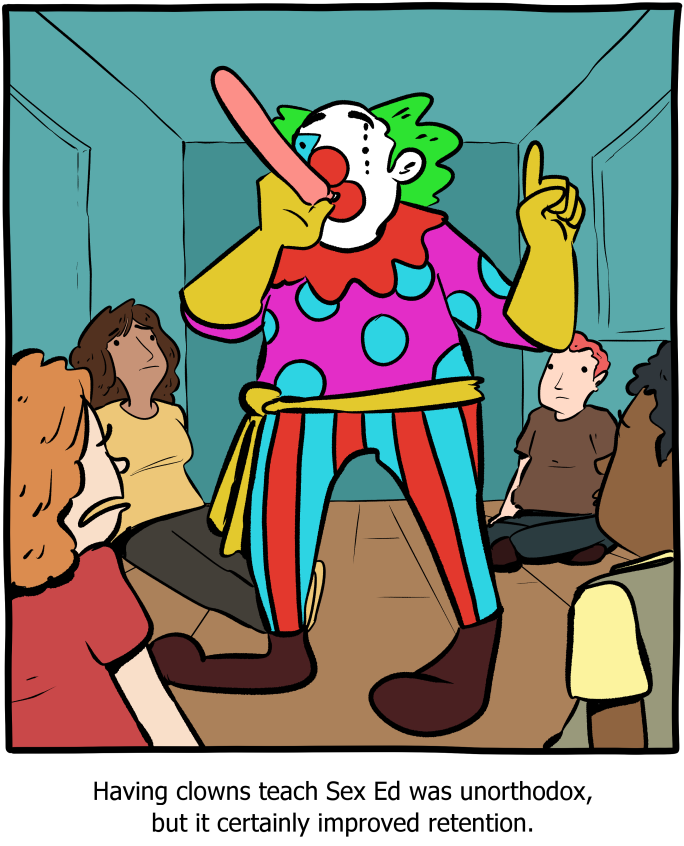 Works great with the broader SMBC clown canon.