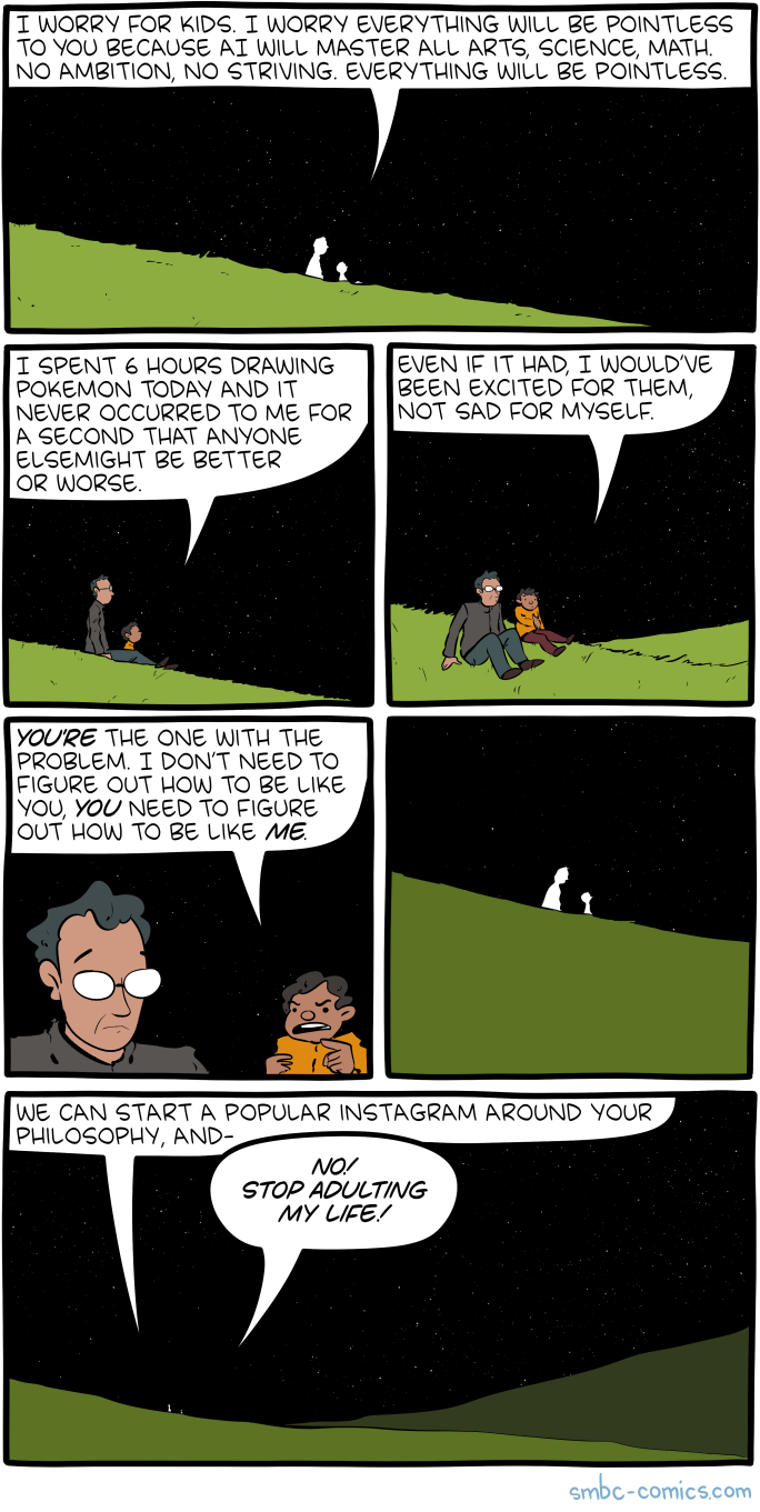 I'm officially adding an AI tag, since from now on 83% of comics on SMBC will be about AI ennui. Ennai? AInnui?