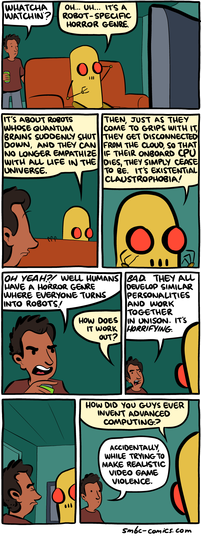 In Robot romantic comedies, everyone finds their perfect mate with no difficulty. The humor comes from imagining doing that without a digital brain.