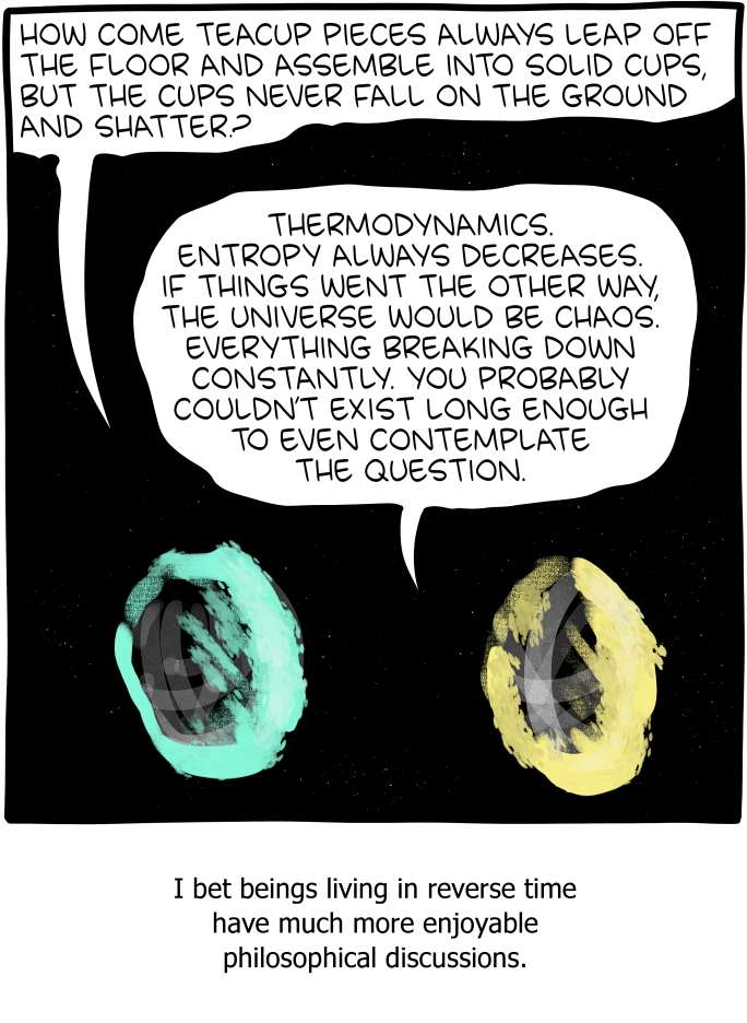 Some of the energy beings' philosophers speculate about reverse-entropy beings, but it's just an intellectual curiosity.